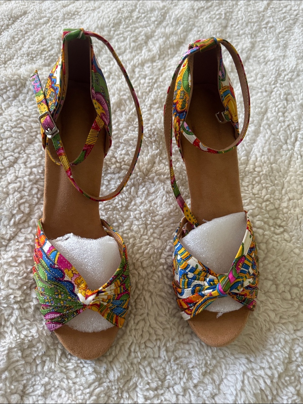 Bright Multicolor Knot-Front Ankle-Strap Sandals